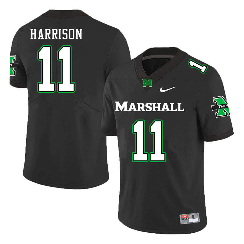 Men #11 Chase Harrison Marshall Thundering Herd College Football Jerseys Stitched-Black - Click Image to Close
